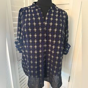 Sheer Blue and White Plaid Blouse